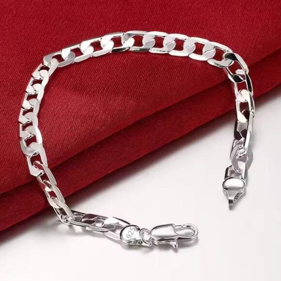 Elegant 4mm Silver Plated Cuban Necklace & Bracelet Set Men's Women's Gift NEW - Picture 4 of 6
